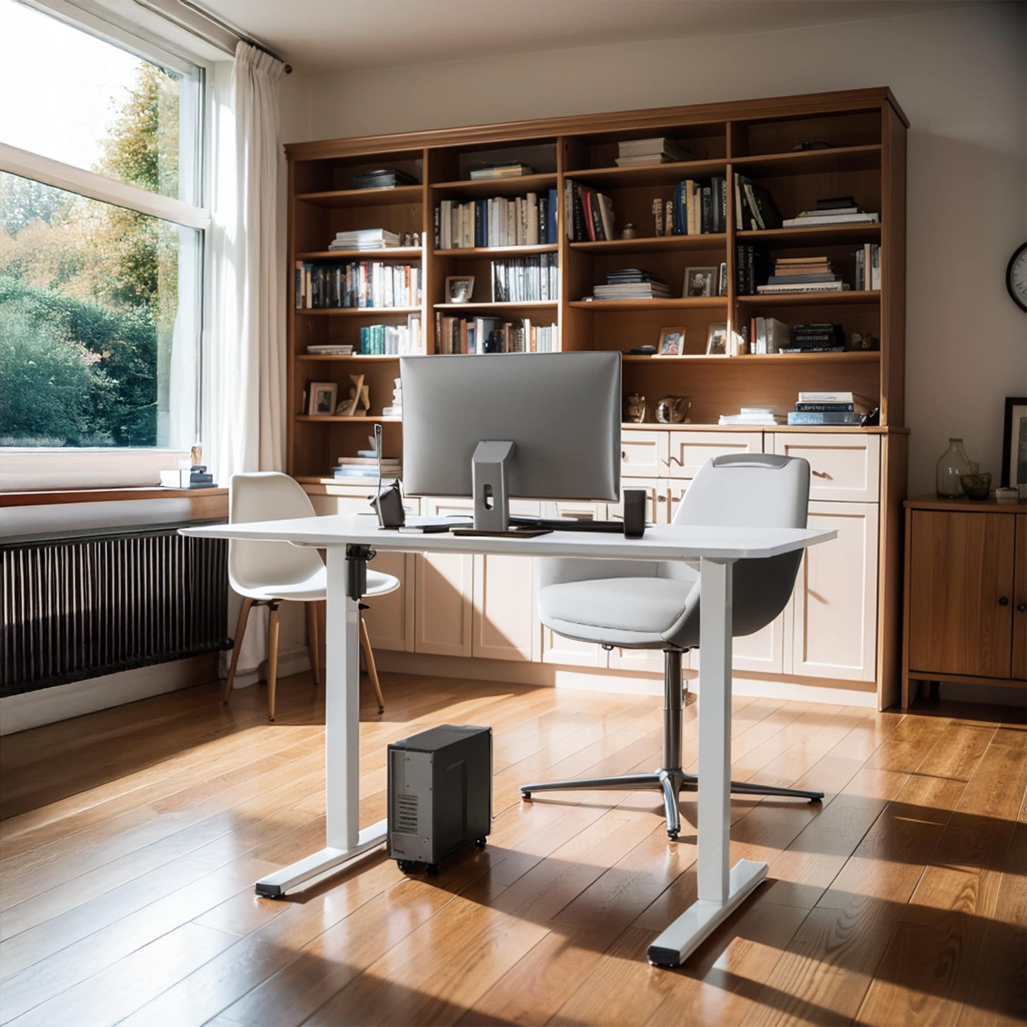 Electric Standing Desk Whole Piece Adjustable Height Desk Home Office Computer Workstation Sit Stand Up Desk (White Frame + White Top)_voghion.com